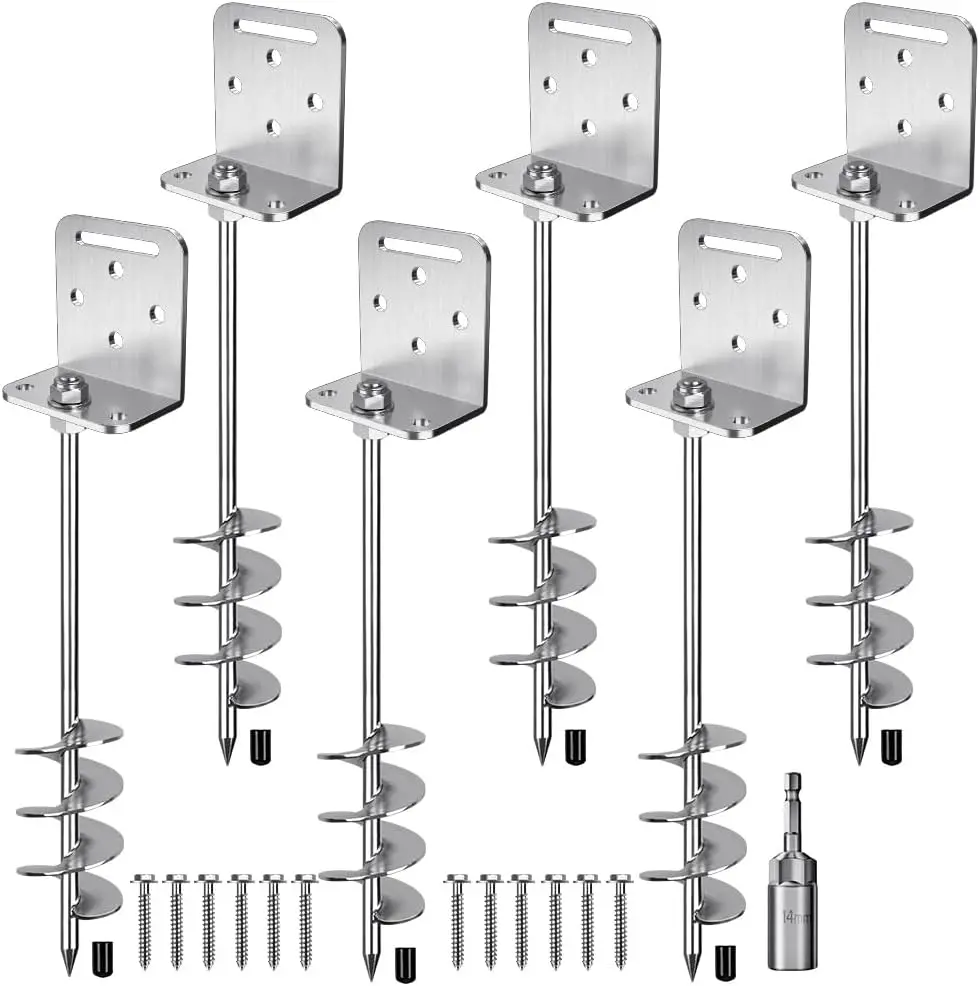Heavy Duty Ground Anchors, 24'' Screw-in Steel with L Bracket for Trampoline, Shed, Fence - 6 Pack
Heavy Duty Ground Anchors, 24'' Screw-in Steel with L Bracket for Trampoline, Shed, Fence - 6 Pack