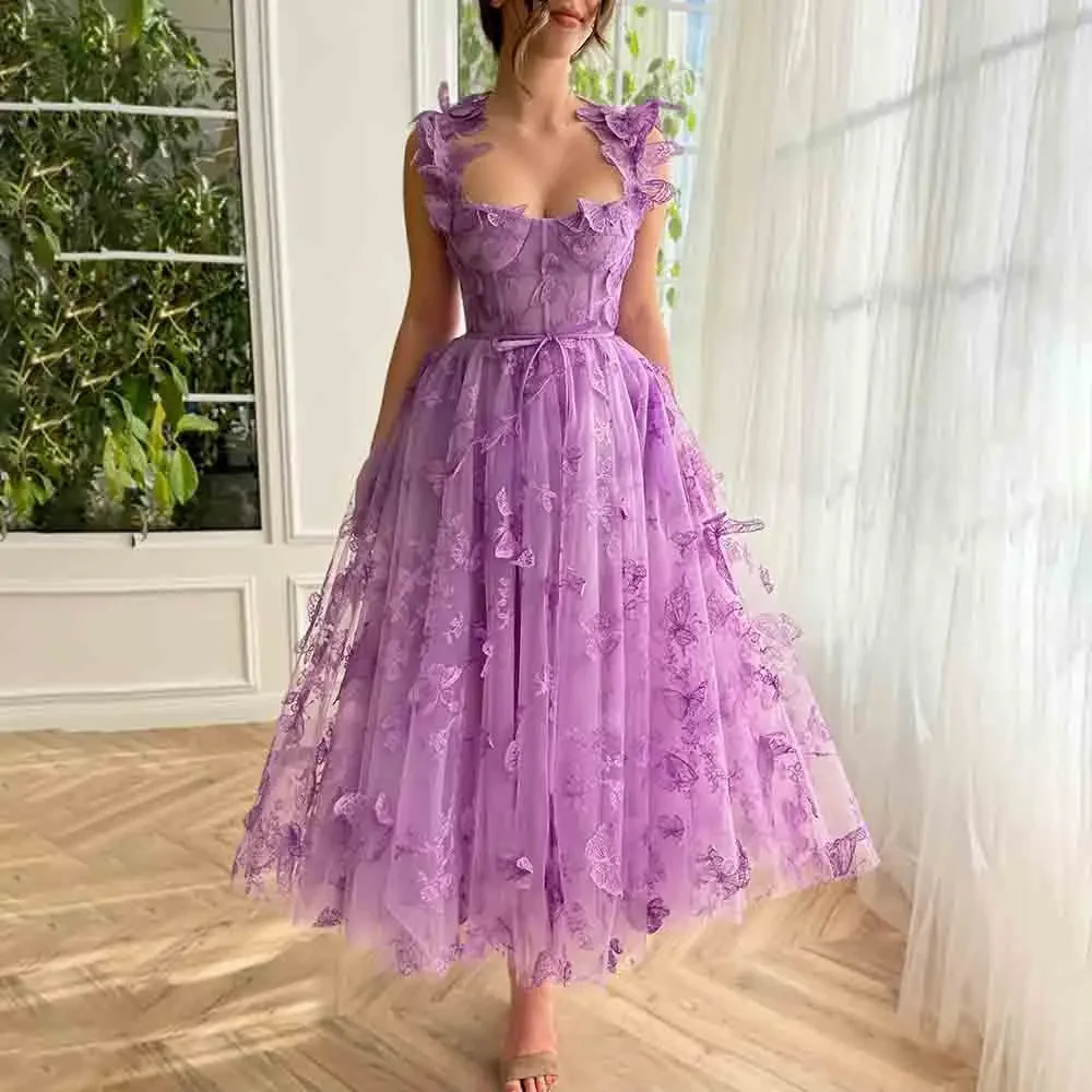 Elegant Spaghetti Straps 3D Butterfly Lace Pleated Formal Prom Dress for Women Lace up A-line Prom Party Gown vestidos de gala
Elegant Spaghetti Straps 3D Butterfly Lace Pleated Formal Prom Dress for Women Lace up A-line Prom Party Gown vestidos de gala