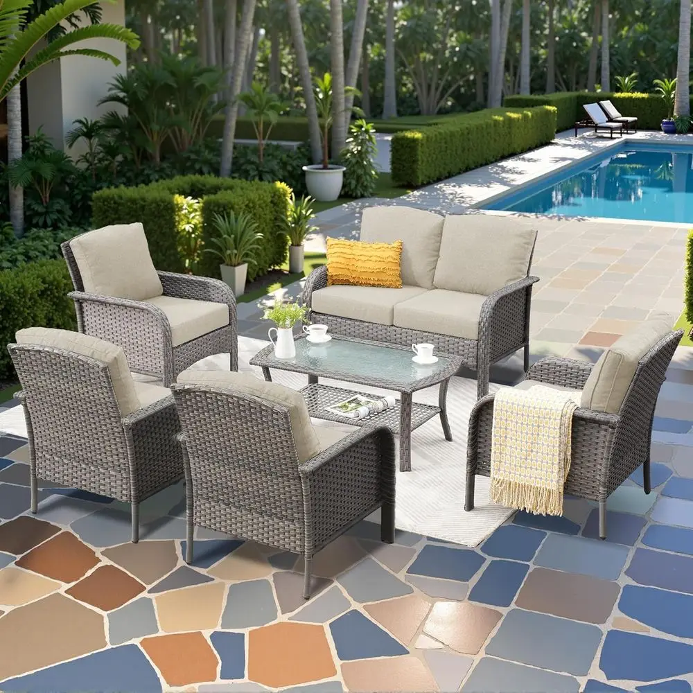 6-Piece Wicker Patio urniture Set, All-Weather Rattan Contion Bistro Loveseat Chair and Table Set or Backyard, Balcony and Deck
6-Piece Wicker Patio urniture Set, All-Weather Rattan Contion Bistro Loveseat Chair and Table Set or Backyard, Balcony and Deck