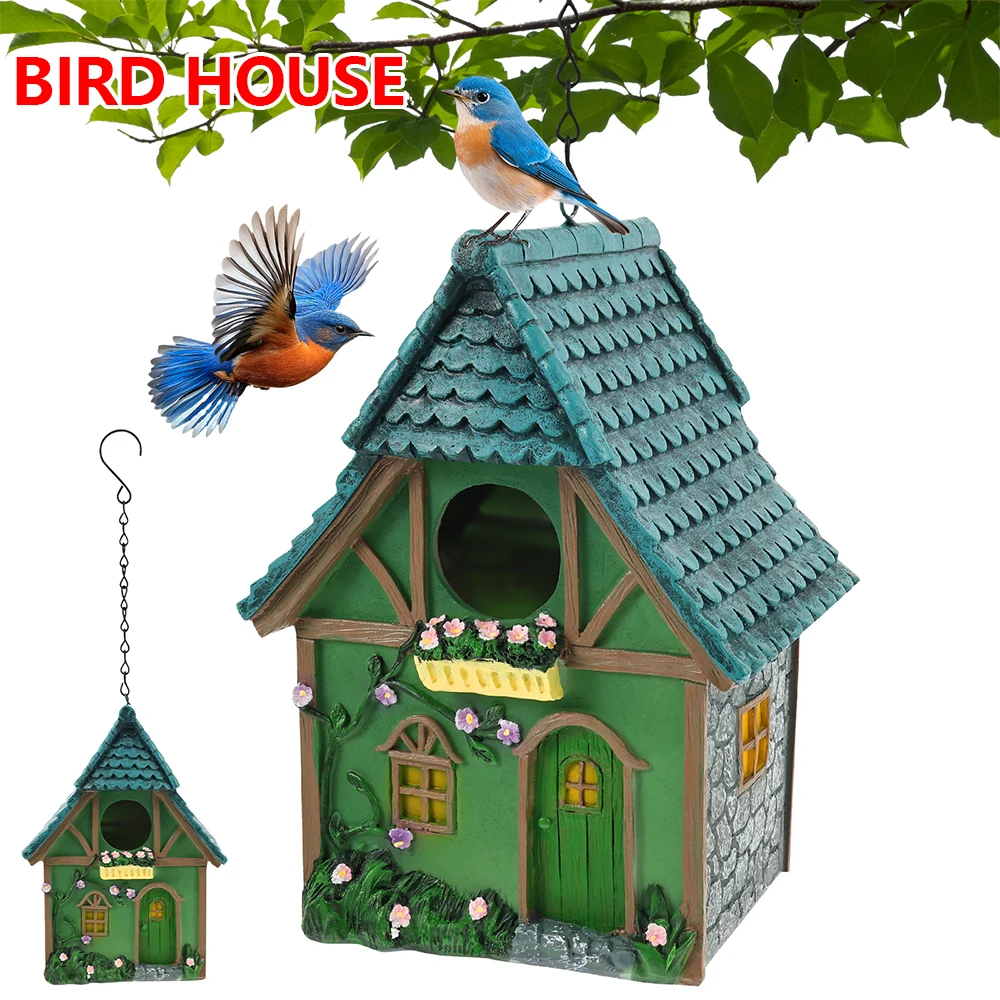 Bird House Resin Hanging Outdoor Bird Box with Chain Hook Weatherproof Finch House Exquisite Garden Decoration for Outdoor Yard
Bird House Resin Hanging Outdoor Bird Box with Chain Hook Weatherproof Finch House Exquisite Garden Decoration for Outdoor Yard
