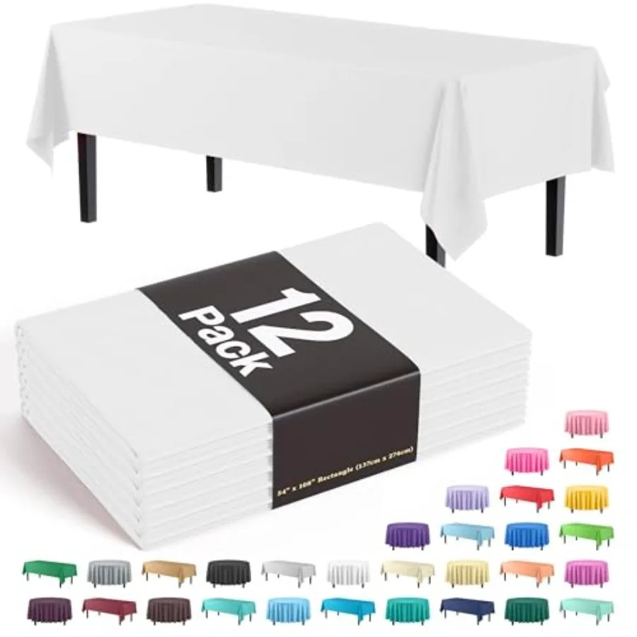 12-Pack Premium Plastic Tablecloth 54 Inch. x 108 Inch. Rectangle Table Cover-White
12-Pack Premium Plastic Tablecloth 54 Inch. x 108 Inch. Rectangle Table Cover-White