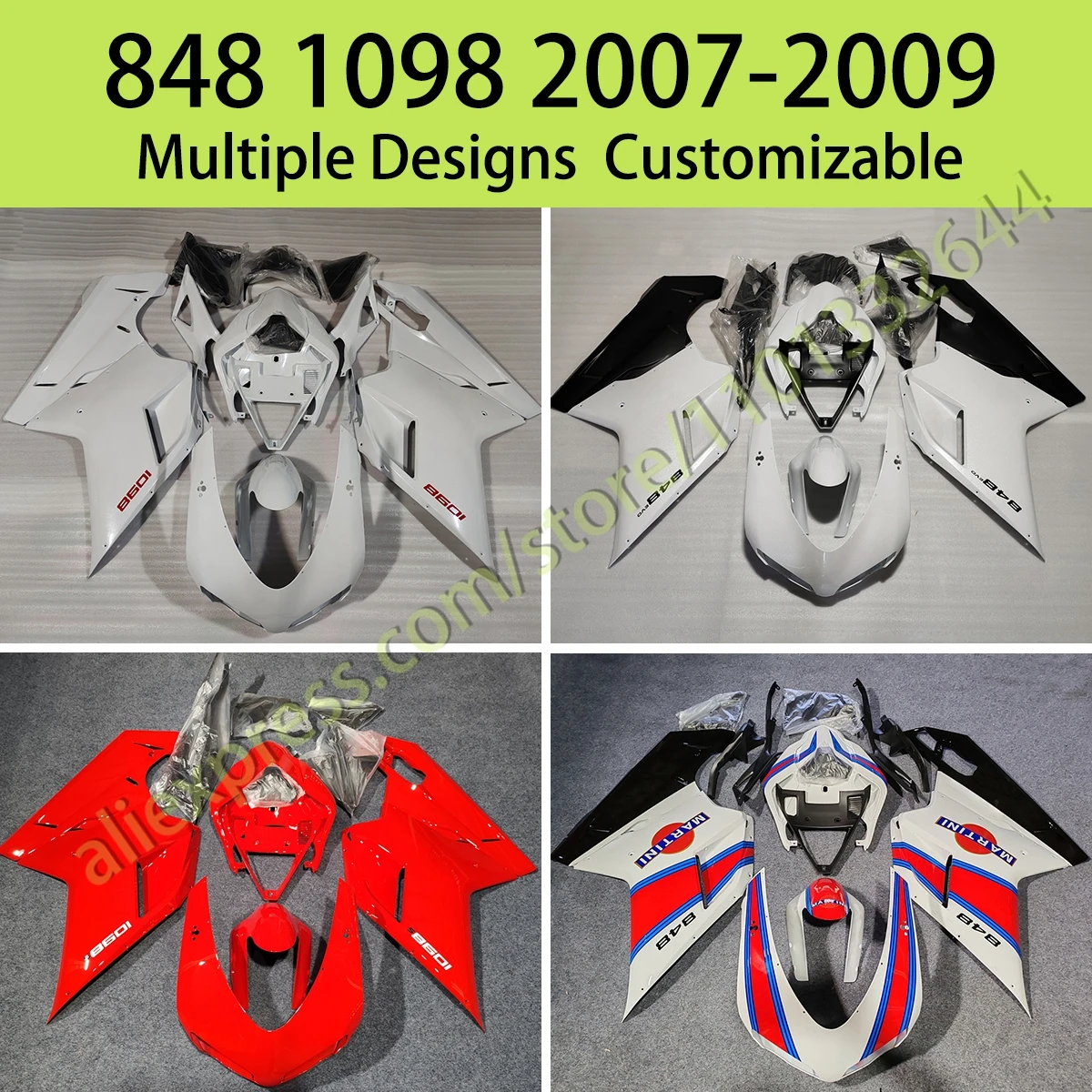 For Ducati 848 1098 1198 2007 2008 2009 Motorcycle Fairing Kit ABS Plastic Body Injection Fairings Bodywork Bodykits 
For Ducati 848 1098 1198 2007 2008 2009 Motorcycle Fairing Kit ABS Plastic Body Injection Fairings Bodywork Bodykits