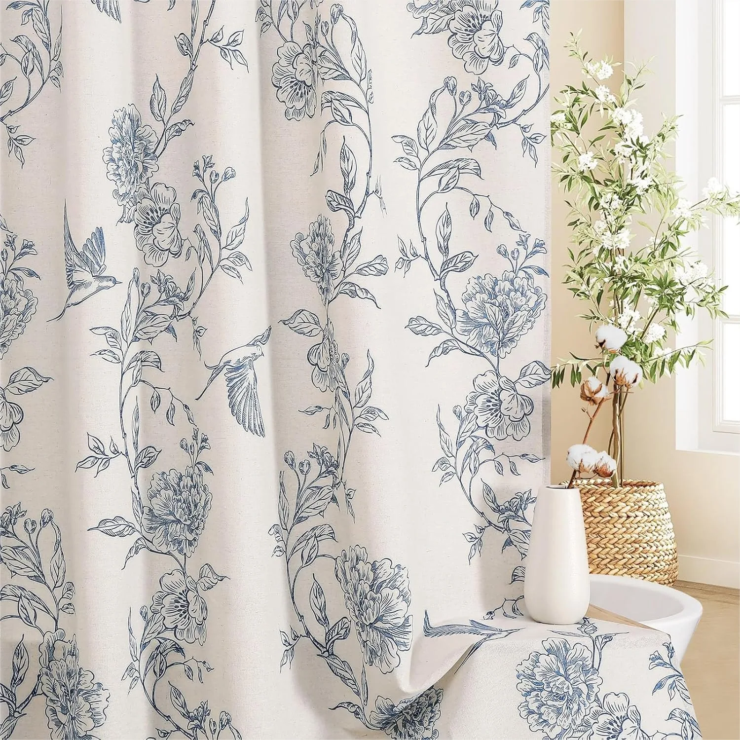 Blue Farmhouse Shower Curtain Set, Cotton Floral Hummingbird Cottagecore Spring Bathroom Décor, 72" W x 72" L
Blue Farmhouse Shower Curtain Set, Cotton Floral Hummingbird Cottagecore Spring Bathroom Décor, 72" W x 72" L