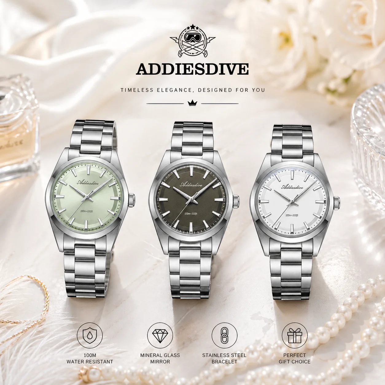 ADDIESDIVE 36MM Japan VH31 BGW9 Super Luminous Minimalist Luxury Watches Bubble Mirror Glass 316L Stainless Steel Wristwatches
ADDIESDIVE 36MM Japan VH31 BGW9 Super Luminous Minimalist Luxury Watches Bubble Mirror Glass 316L Stainless Steel Wristwatches