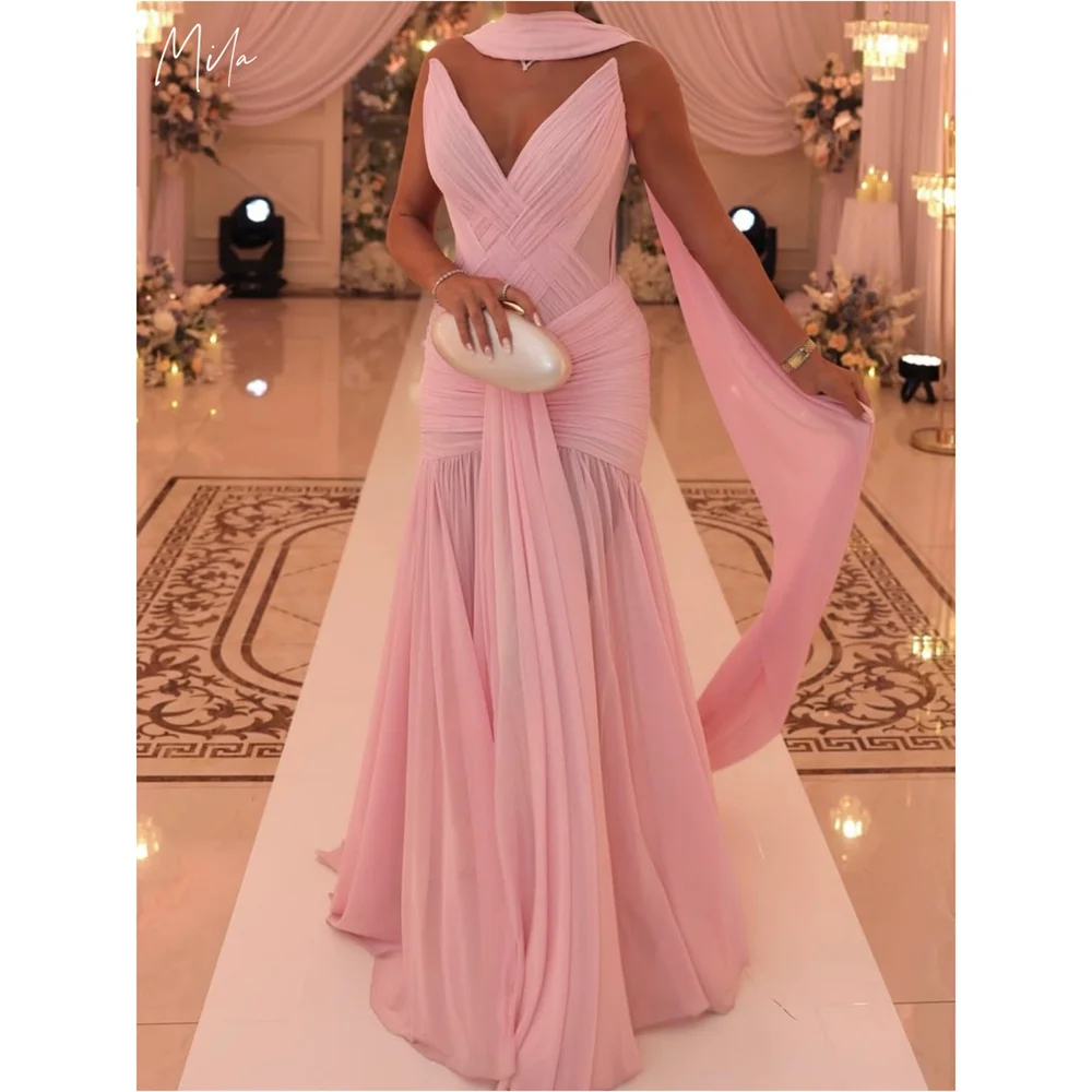 Mila Pink V-Neck Pleated Prom Dresses Trumpet With Scarf Customized Formal Evening Sleeveless Floor-Length vestidos de fiesta
Mila Pink V-Neck Pleated Prom Dresses Trumpet With Scarf Customized Formal Evening Sleeveless Floor-Length vestidos de fiesta