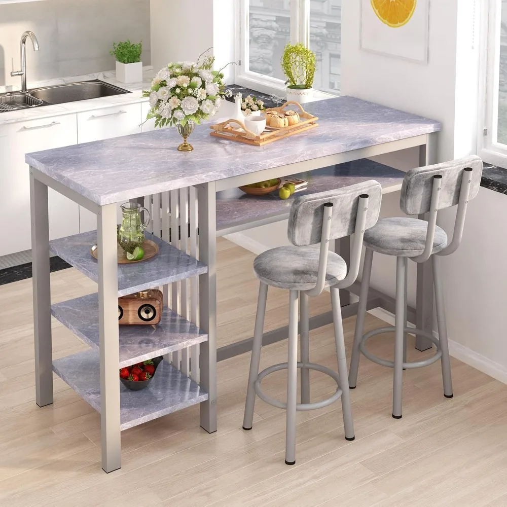 3-Piece Bar Table & Chairs Set - Modern Gray Table with 2 PU Cushion Stools & 3-Tier Storage, Space-Saving Kitchen Counter for S
3-Piece Bar Table & Chairs Set - Modern Gray Table with 2 PU Cushion Stools & 3-Tier Storage, Space-Saving Kitchen Counter for S