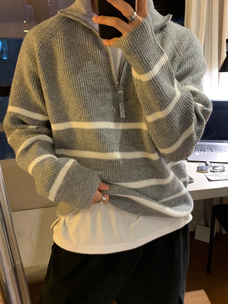 SYUHGFA Korean Style Men's Sweaters Casual Half Zipper Turn Down Collar Striped Loose Pullover Tops New Trendy Male Knits 2024
SYUHGFA Korean Style Men's Sweaters Casual Half Zipper Turn Down Collar Striped Loose Pullover Tops New Trendy Male Knits 2024