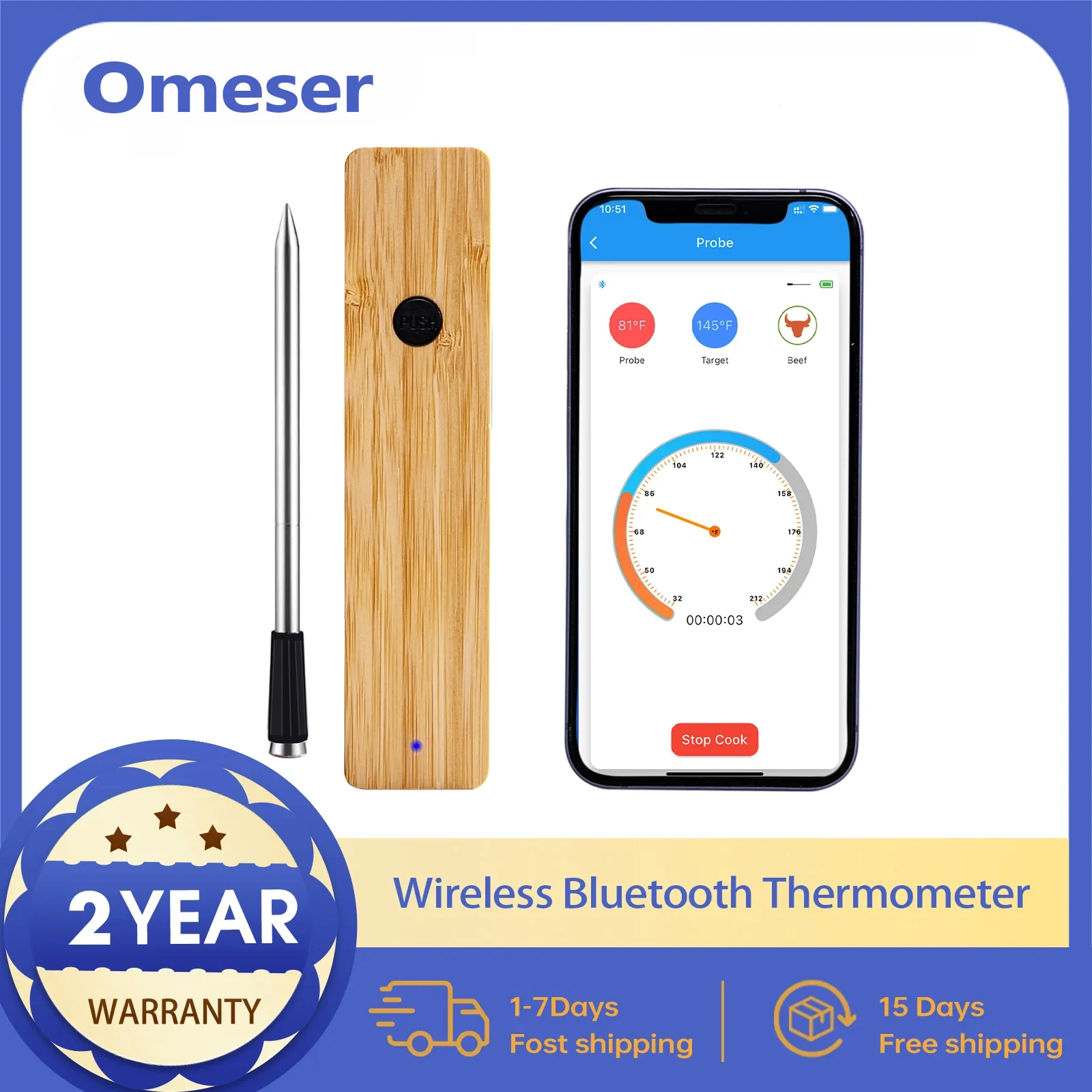 OMESER умный термометр для говядины, беспроводной Bluetooth-термометр для барбекю, перезаряжаемый точный измерение температуры еды и мяса
OMESER умный термометр для говядины, беспроводной Bluetooth-термометр для барбекю, перезаряжаемый точный измерение температуры еды и мяса