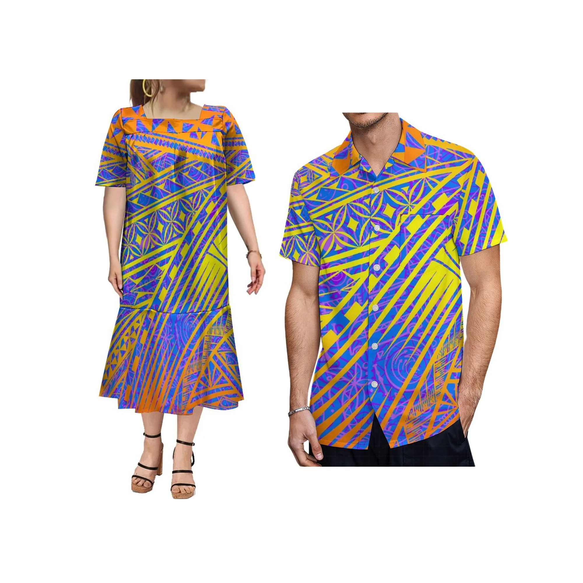 Hot Sale Custom Tonga Polynesian Tribal Print Mumu Dress And Micronesian Mumu Puff Sleeve Fishtail Dress Couples Clothes
Hot Sale Custom Tonga Polynesian Tribal Print Mumu Dress And Micronesian Mumu Puff Sleeve Fishtail Dress Couples Clothes