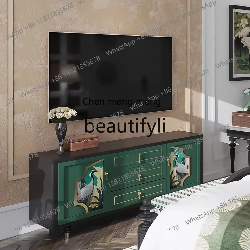 Retro TV cabinet Solid wood light luxury high-end hand-painted living room side cabinet American entrance cabinet H
Retro TV cabinet Solid wood light luxury high-end hand-painted living room side cabinet American entrance cabinet H