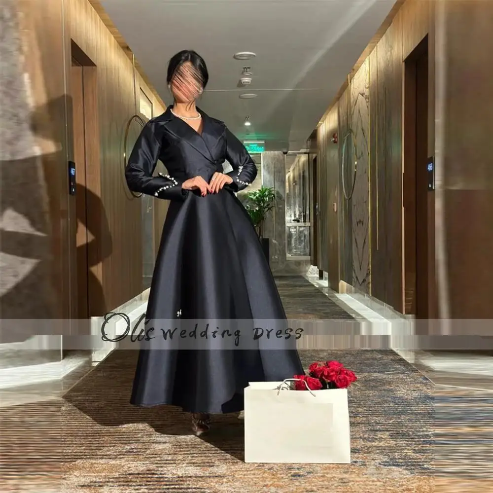 customized Evening Dress Satin Pearls Long Sleeves Ruched Black Formal Party Dresses A-line V-neck Special Occasion Gowns for W
customized Evening Dress Satin Pearls Long Sleeves Ruched Black Formal Party Dresses A-line V-neck Special Occasion Gowns for W