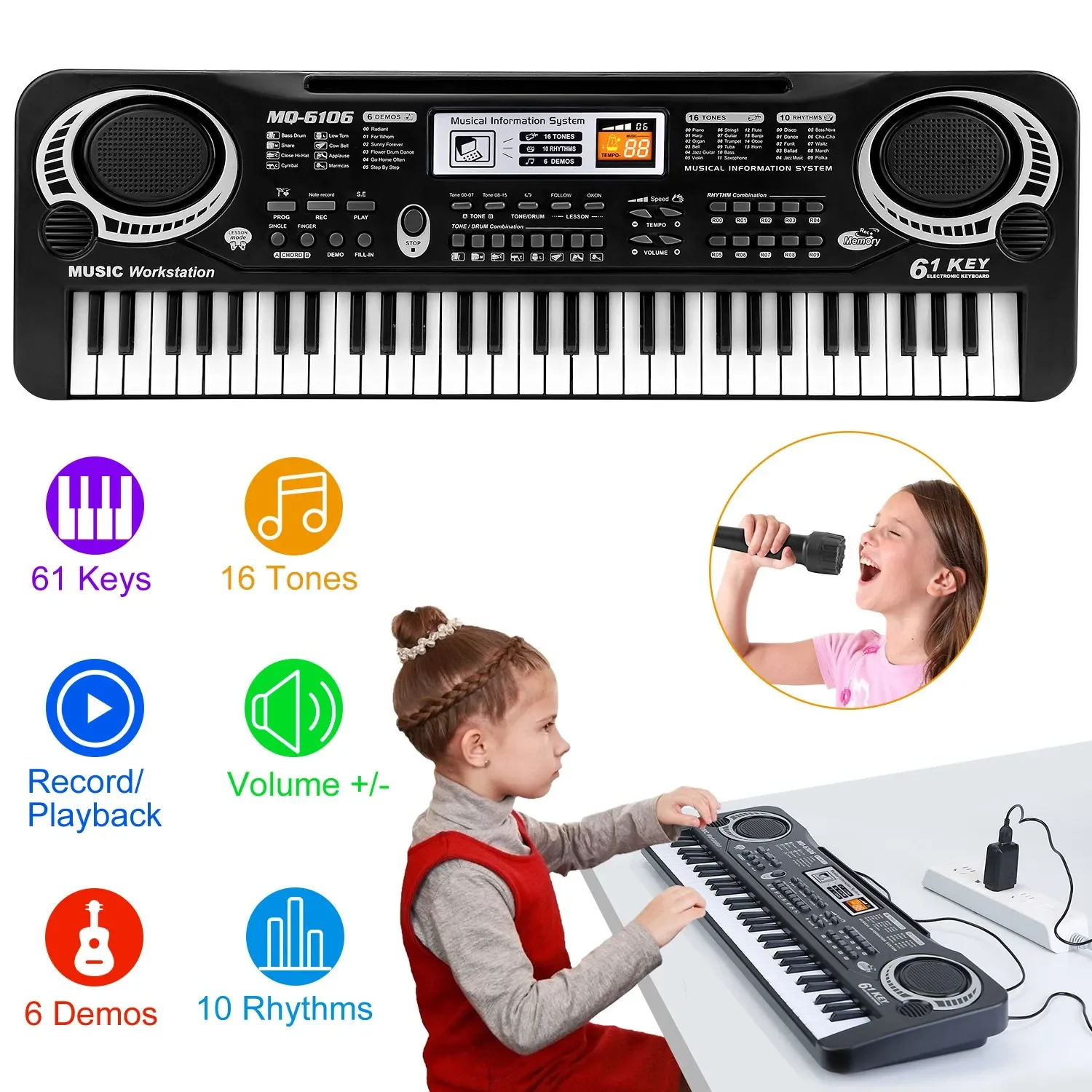61 Keys Children Electronic Keyboard Piano with Microphone Beginner Musical Instrument Organ Educational Toys Gift for Kids
61 Keys Children Electronic Keyboard Piano with Microphone Beginner Musical Instrument Organ Educational Toys Gift for Kids