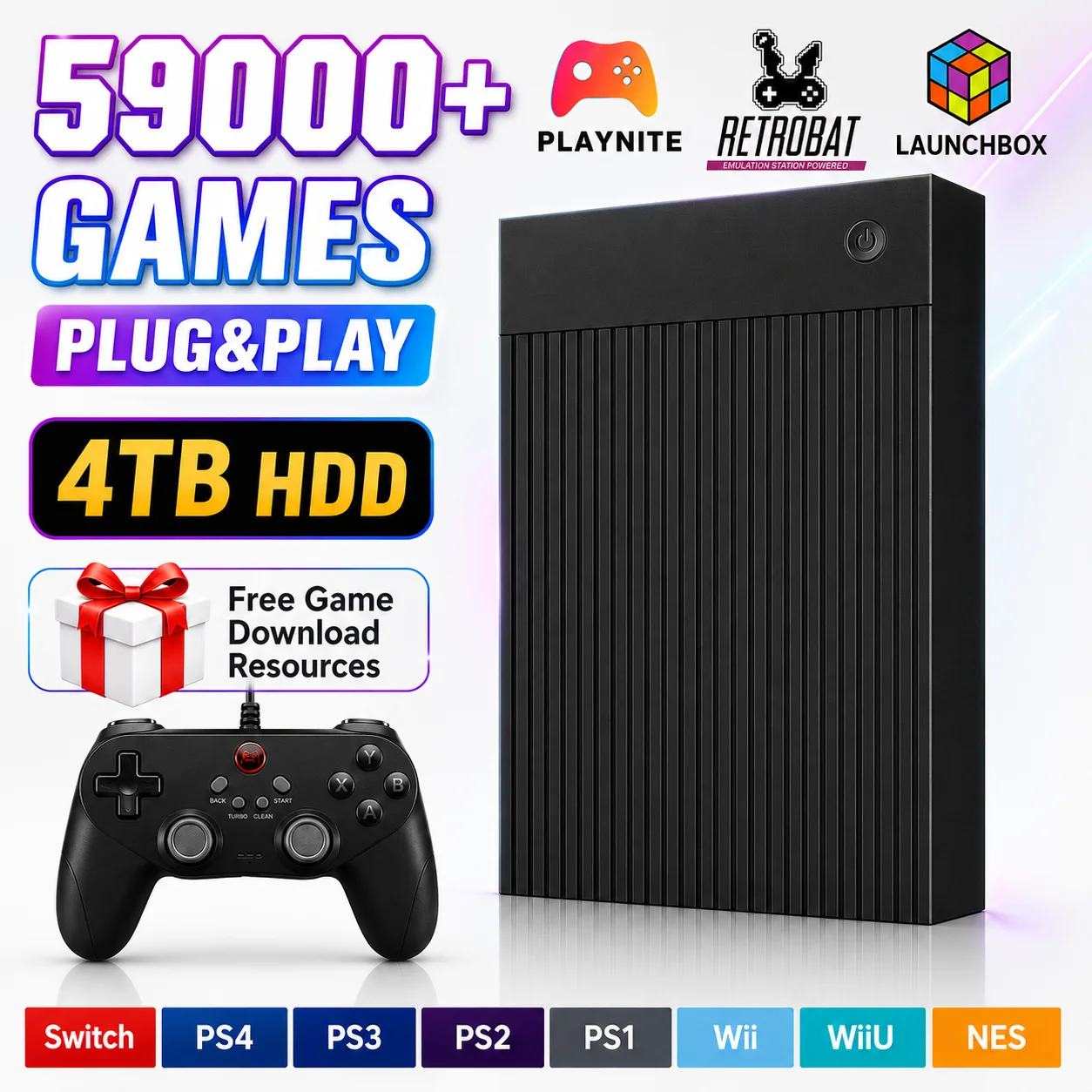 Portable 4TB Gaming HDD with 59000+Retro&3D&AAA PC Games&80+Emulators for PS4/Switch/PS3/PS2/PS1/Wii/WiiU/NES for Win PC/Laptop
Portable 4TB Gaming HDD with 59000+Retro&3D&AAA PC Games&80+Emulators for PS4/Switch/PS3/PS2/PS1/Wii/WiiU/NES for Win PC/Laptop