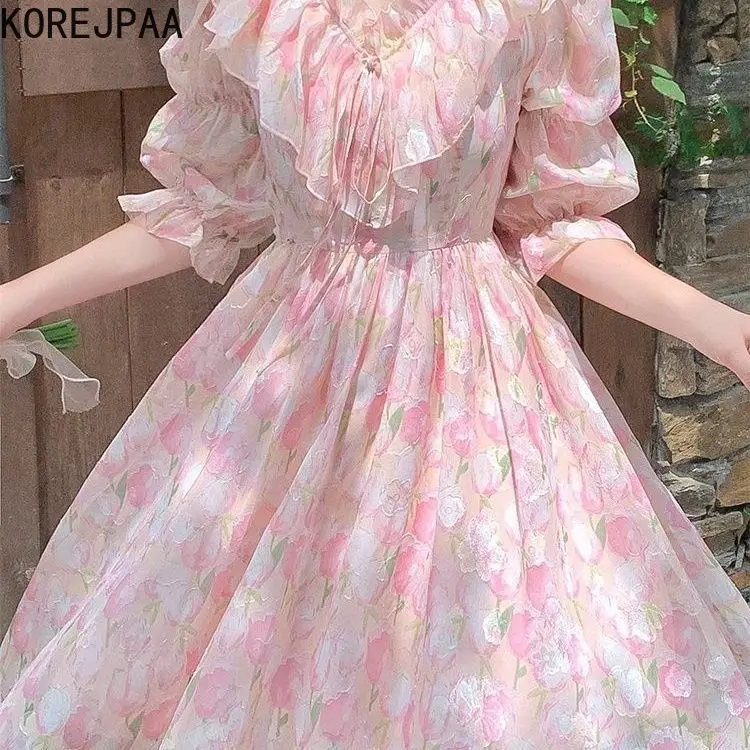 Korejpaa 2024 Spring Summer Dress French Style Elegant Floral Printed Midi Dresses Women Slim Ruffle Pink Chiffon Vestidos Femme
Korejpaa 2024 Spring Summer Dress French Style Elegant Floral Printed Midi Dresses Women Slim Ruffle Pink Chiffon Vestidos Femme