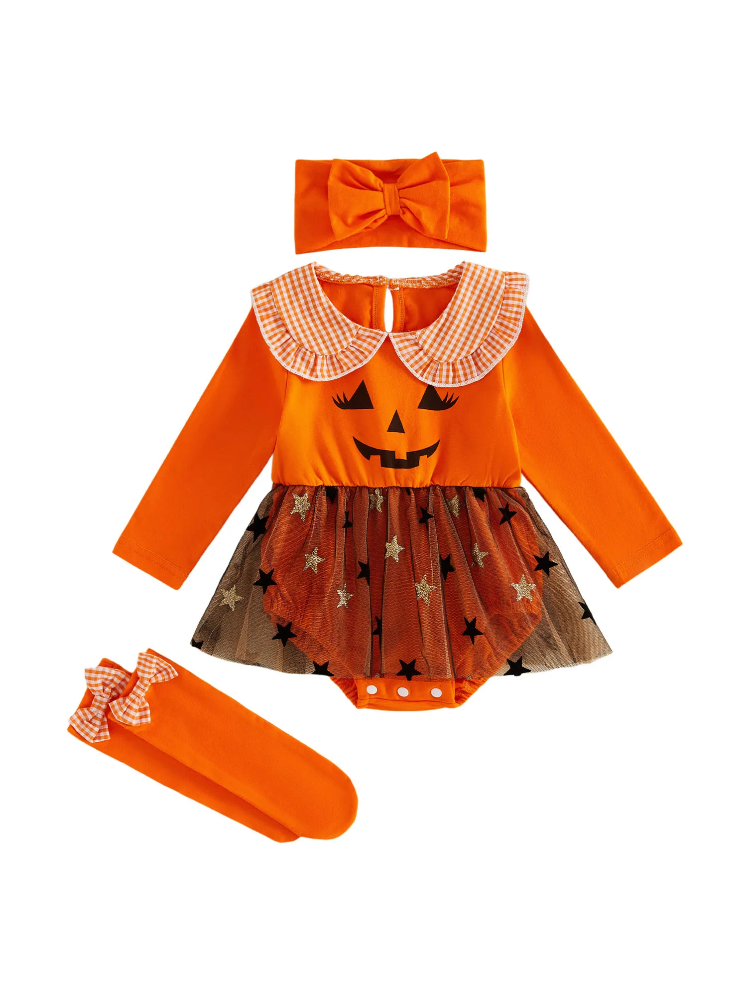 Adorable Toddler Girl Halloween Costume Set with Pumpkin Face Ghost Print Romper Dress Headband and Stockings - 3 Piece
Adorable Toddler Girl Halloween Costume Set with Pumpkin Face Ghost Print Romper Dress Headband and Stockings - 3 Piece