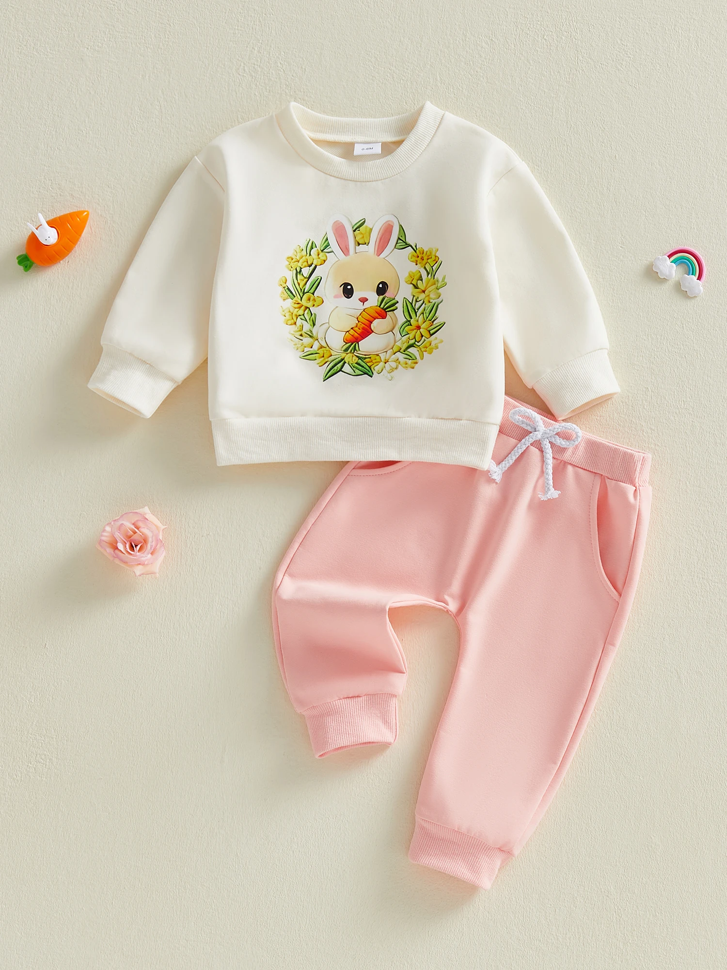 Girls Easter Bunny Embroidered Long Sleeve Top and Elastic Waist Pants Set with Floral Accents for Toddlers
Girls Easter Bunny Embroidered Long Sleeve Top and Elastic Waist Pants Set with Floral Accents for Toddlers