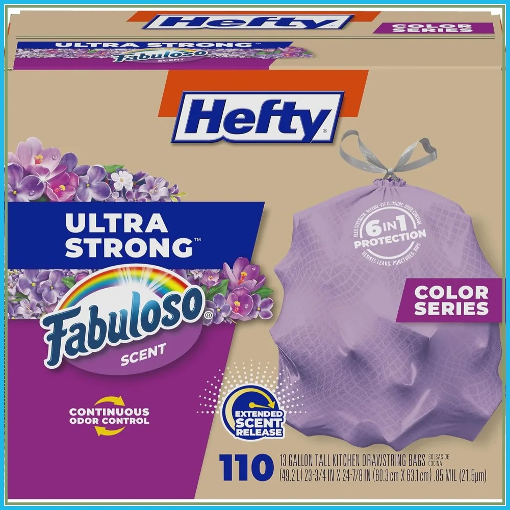 13 Gallon Tall Kitchen Trash Bags, 110 Count, Leak & Puncture Resistant, Odor Control, Purple
13 Gallon Tall Kitchen Trash Bags, 110 Count, Leak & Puncture Resistant, Odor Control, Purple