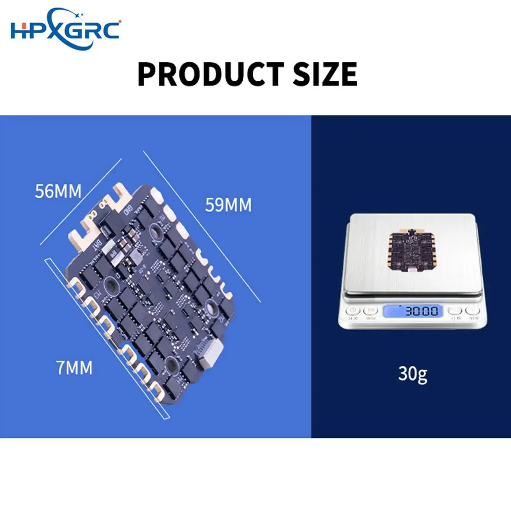 HPXGRC 120A 4IN1 ESC 3-12S Blheli32 DSHOT600 Bidirectional 30.5x30.5mm 4 in 1 Brushless Speed Controller for FPV Racing Drone
HPXGRC 120A 4IN1 ESC 3-12S Blheli32 DSHOT600 Bidirectional 30.5x30.5mm 4 in 1 Brushless Speed Controller for FPV Racing Drone