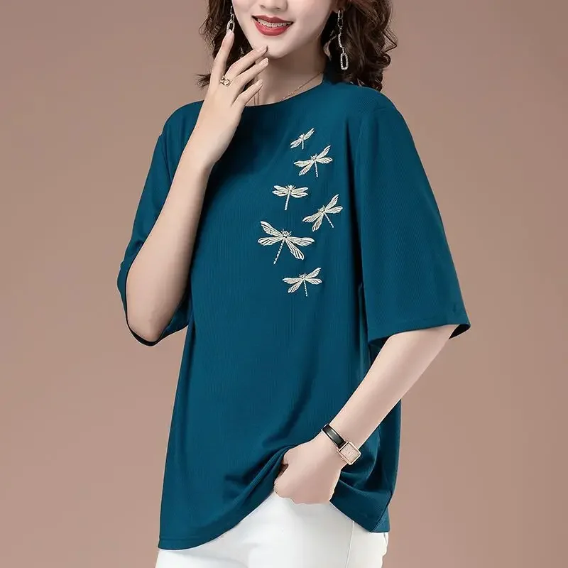 Korean Fashion Women Vintage Long T-Shirt Summer New Half Sleeve Dragonfly Print Female Clothing Basic Loose Casual Tops E7305
Korean Fashion Women Vintage Long T-Shirt Summer New Half Sleeve Dragonfly Print Female Clothing Basic Loose Casual Tops E7305