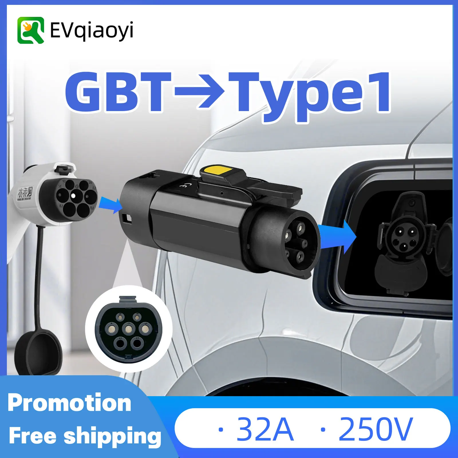 EVqiaoyi GB/T to J1772 adapter 32A 7kw EV Charger Adaptor For GBT pile Gun to TYPE1 car Charging Converter
EVqiaoyi GB/T to J1772 adapter 32A 7kw EV Charger Adaptor For GBT pile Gun to TYPE1 car Charging Converter