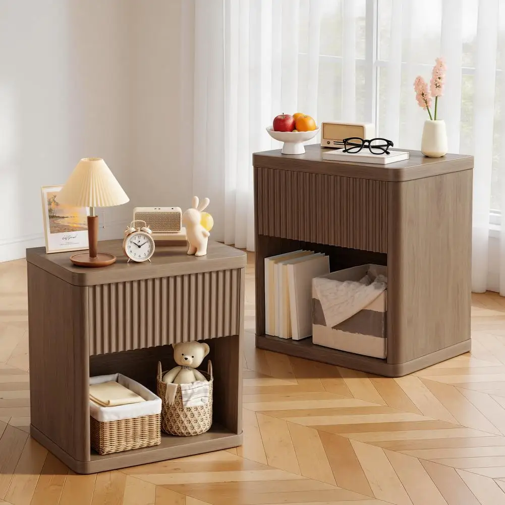 Modern Bedside Table with Storage Drawer and Open Compartment, Rounded Corners, Side Table for Bedroom Living Room Small Spaces
Modern Bedside Table with Storage Drawer and Open Compartment, Rounded Corners, Side Table for Bedroom Living Room Small Spaces