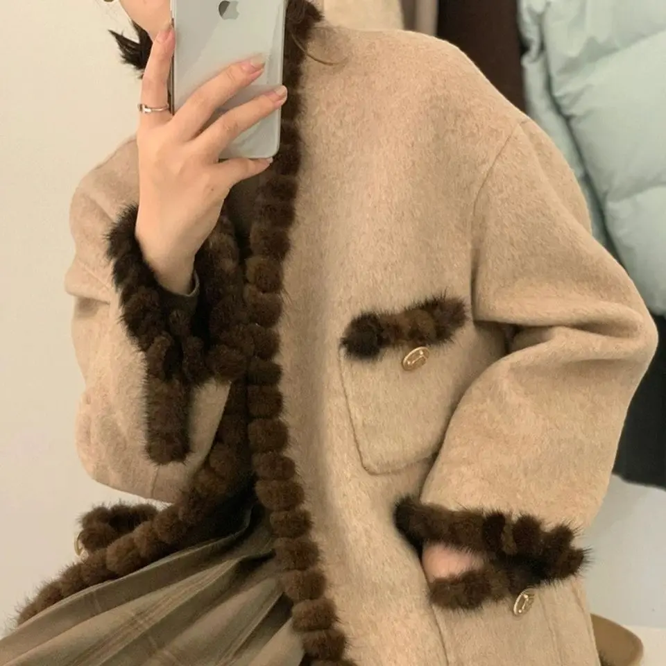 Women's Cashmere Coat Jacket Vintage V-Neck Woman Coat Female Tops Autumn Winter
Women's Cashmere Coat Jacket Vintage V-Neck Woman Coat Female Tops Autumn Winter