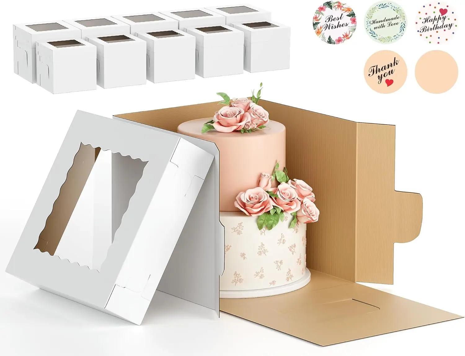 10 Corrugated Cake Boxes with Window, 12x12x12 & 10x10x10 Inch Tall Bakery Carrier for Layer Cakes
10 Corrugated Cake Boxes with Window, 12x12x12 & 10x10x10 Inch Tall Bakery Carrier for Layer Cakes