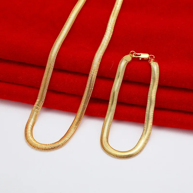 Does Not Fade 925 Sterling Silver Plated 18K Gold Fine 6MM Snake Bone Necklaces Bracelets for Men Women Fashion Jewelry Set Gift
Does Not Fade 925 Sterling Silver Plated 18K Gold Fine 6MM Snake Bone Necklaces Bracelets for Men Women Fashion Jewelry Set Gift