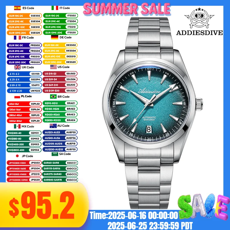 ADDIESDIVE Men Watch Luxury NH35 Automatic Diving 100m Waterproof Luminous 316L Stainless Steel 39mm Mechanical Wristwatch New
ADDIESDIVE Men Watch Luxury NH35 Automatic Diving 100m Waterproof Luminous 316L Stainless Steel 39mm Mechanical Wristwatch New