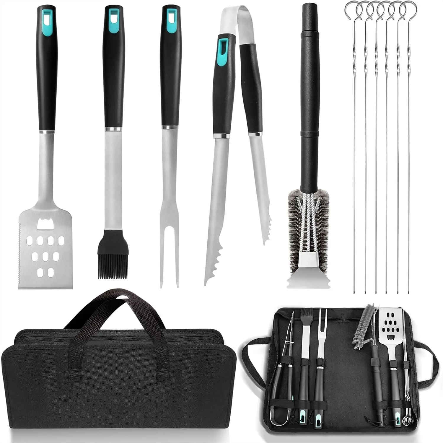 5-Piece Grill Tools Set, Heavy Duty BBQ Utensils with Spatula, Tongs, Fork, Basting Brush & Wire Brush for Outdoor Cooking
5-Piece Grill Tools Set, Heavy Duty BBQ Utensils with Spatula, Tongs, Fork, Basting Brush & Wire Brush for Outdoor Cooking