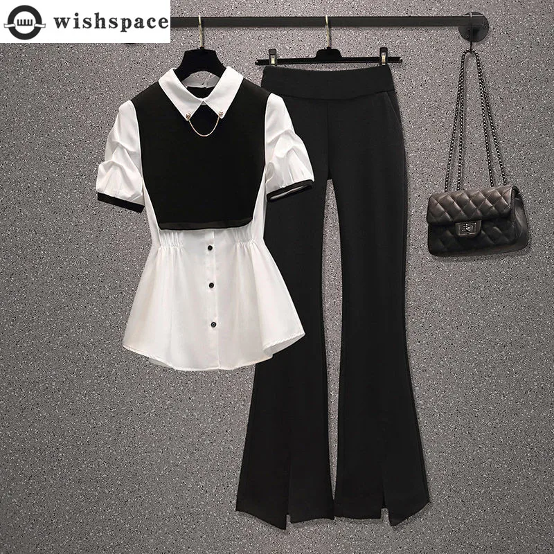 Large Size Spring and Summer Women's Clothing 2022 New Fashion Splicing Top Wide Leg Pants Two Piece Women's Suit
Large Size Spring and Summer Women's Clothing 2022 New Fashion Splicing Top Wide Leg Pants Two Piece Women's Suit