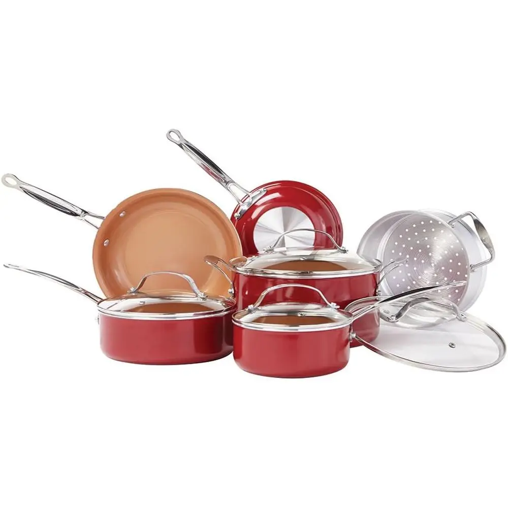 10 Pcs Red Copper Cookware Set Copper-Infused Ceramic Non-Stick Pots Pans Kitchen Cooking Tools
10 Pcs Red Copper Cookware Set Copper-Infused Ceramic Non-Stick Pots Pans Kitchen Cooking Tools