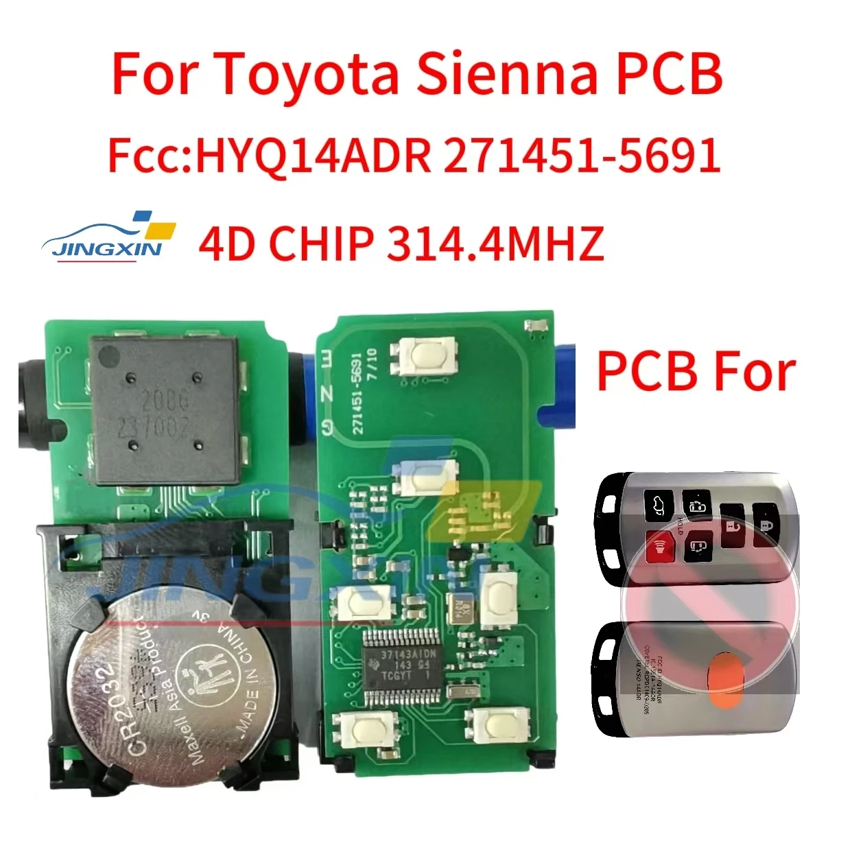 Автомобильный ключ дистанционного управления Jingxin для Toyota Sienna 2011-2020 ID74 чип 314.35FSK 271451 -5691 HYQ14ADR Логотип смарт-карты Promixity
Автомобильный ключ дистанционного управления Jingxin для Toyota Sienna 2011-2020 ID74 чип 314.35FSK 271451 -5691 HYQ14ADR Логотип смарт-карты Promixity