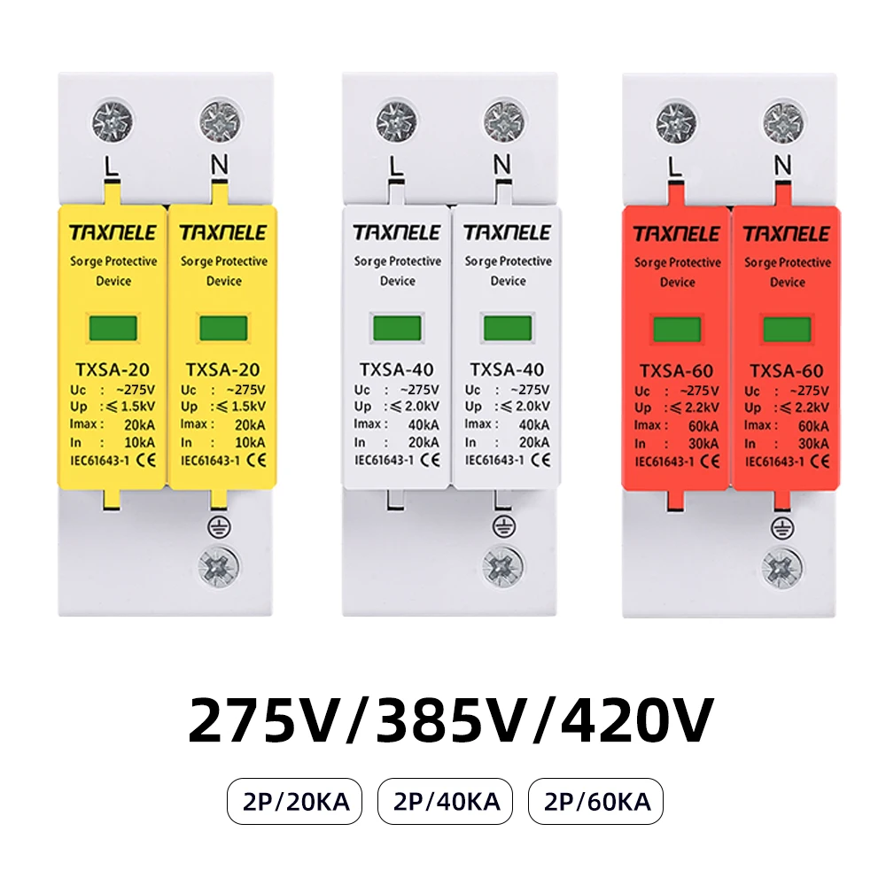 AC SPD 2P 275V 385V 420V 20KA 40KA 60KA House Lightning Surge Protector protection Protective Low-voltage Arrester Device
AC SPD 2P 275V 385V 420V 20KA 40KA 60KA House Lightning Surge Protector protection Protective Low-voltage Arrester Device