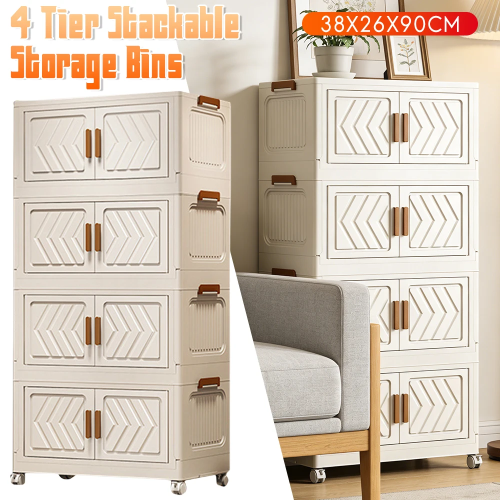 4 Tier Collapsible Storage Bins Stackable PP+PET with Doors Wheels Organizer Drawer Cabinet for Living Room Bedroom Office Dorm
4 Tier Collapsible Storage Bins Stackable PP+PET with Doors Wheels Organizer Drawer Cabinet for Living Room Bedroom Office Dorm