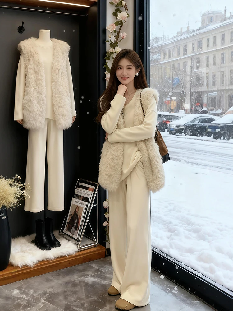 plus Size Winter Fashion Set Three Pieces Knitted Top And Fluffy Vest with Casual Pants Beautiful Layering Style for Women
plus Size Winter Fashion Set Three Pieces Knitted Top And Fluffy Vest with Casual Pants Beautiful Layering Style for Women