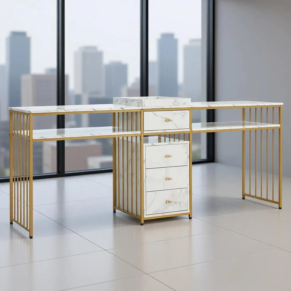 Durable Metal Nail Station with Double Manicure Desk, Storage for Nail Technicians
Durable Metal Nail Station with Double Manicure Desk, Storage for Nail Technicians