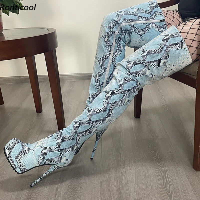 Ronticool Handmade Women Thigh High Boots Snake Pattern Stiletto Heels Round Toe Light Blue Night Club Shoes Women Us Size 5-20
Ronticool Handmade Women Thigh High Boots Snake Pattern Stiletto Heels Round Toe Light Blue Night Club Shoes Women Us Size 5-20