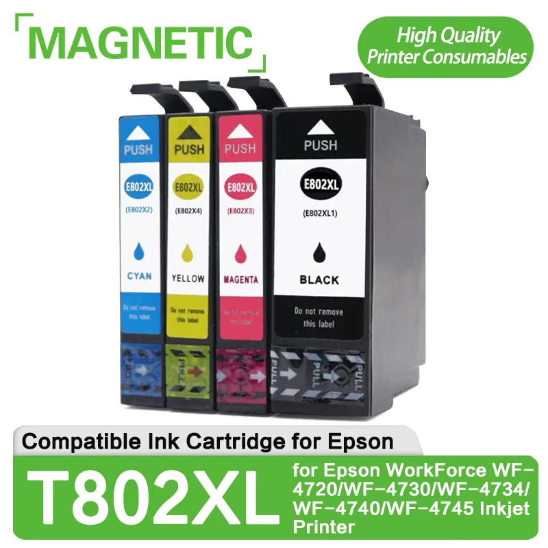 Магнитный картридж T802XL T802 802XL, совместимый с струйным принтером Epson Workforce WF-4720 WF-4730 WF-4734 WF-4740 WF-4745
Магнитный картридж T802XL T802 802XL, совместимый с струйным принтером Epson Workforce WF-4720 WF-4730 WF-4734 WF-4740 WF-4745