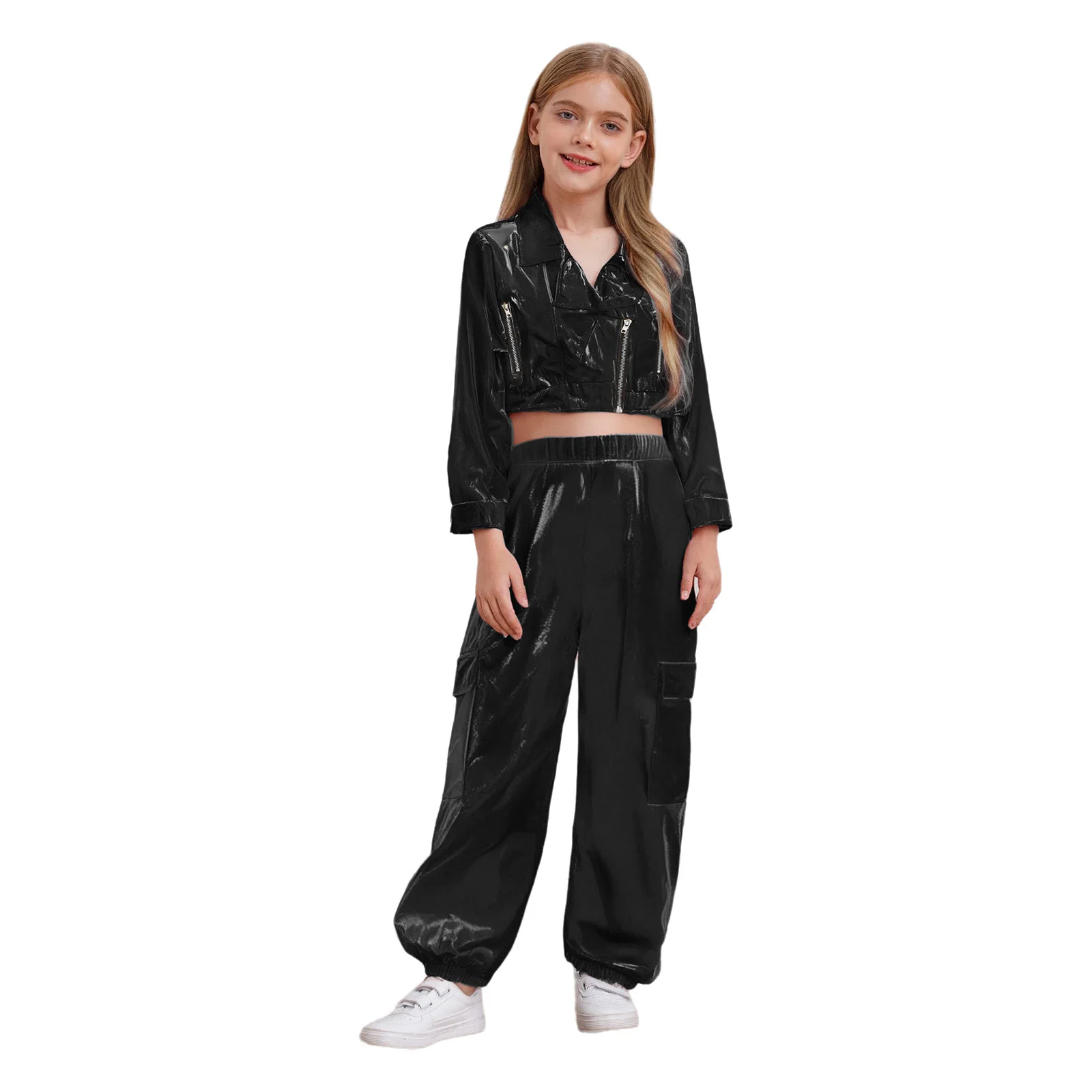 Kids Girls Boys Hip-Hop Jazz Dance Outfit Holography Metallic Turn-Down Collar Long Sleeve Jacket Coat Outwear+Pants Streetwear
Kids Girls Boys Hip-Hop Jazz Dance Outfit Holography Metallic Turn-Down Collar Long Sleeve Jacket Coat Outwear+Pants Streetwear