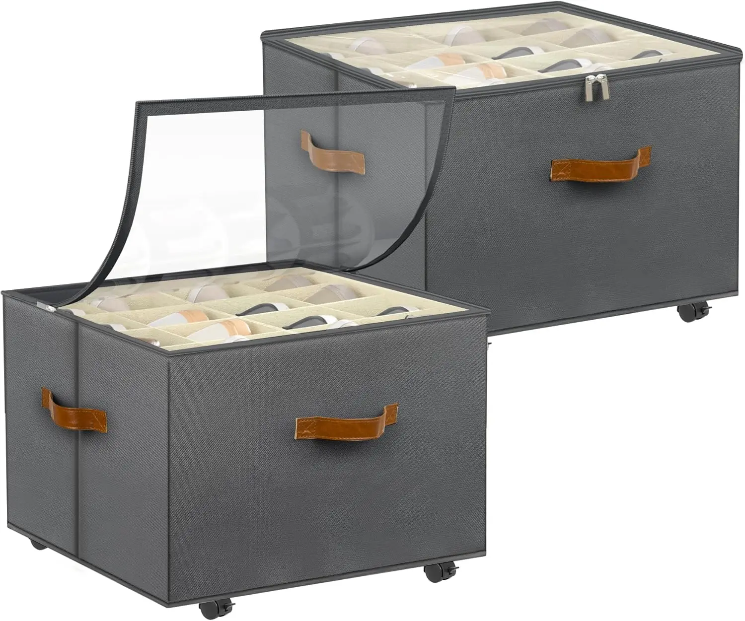 Shoe Organizer with Wheels, Adjustable Dividers & Clear Cover, Stackable Storage Box Holds 16-32 Pairs, Gray
Shoe Organizer with Wheels, Adjustable Dividers & Clear Cover, Stackable Storage Box Holds 16-32 Pairs, Gray