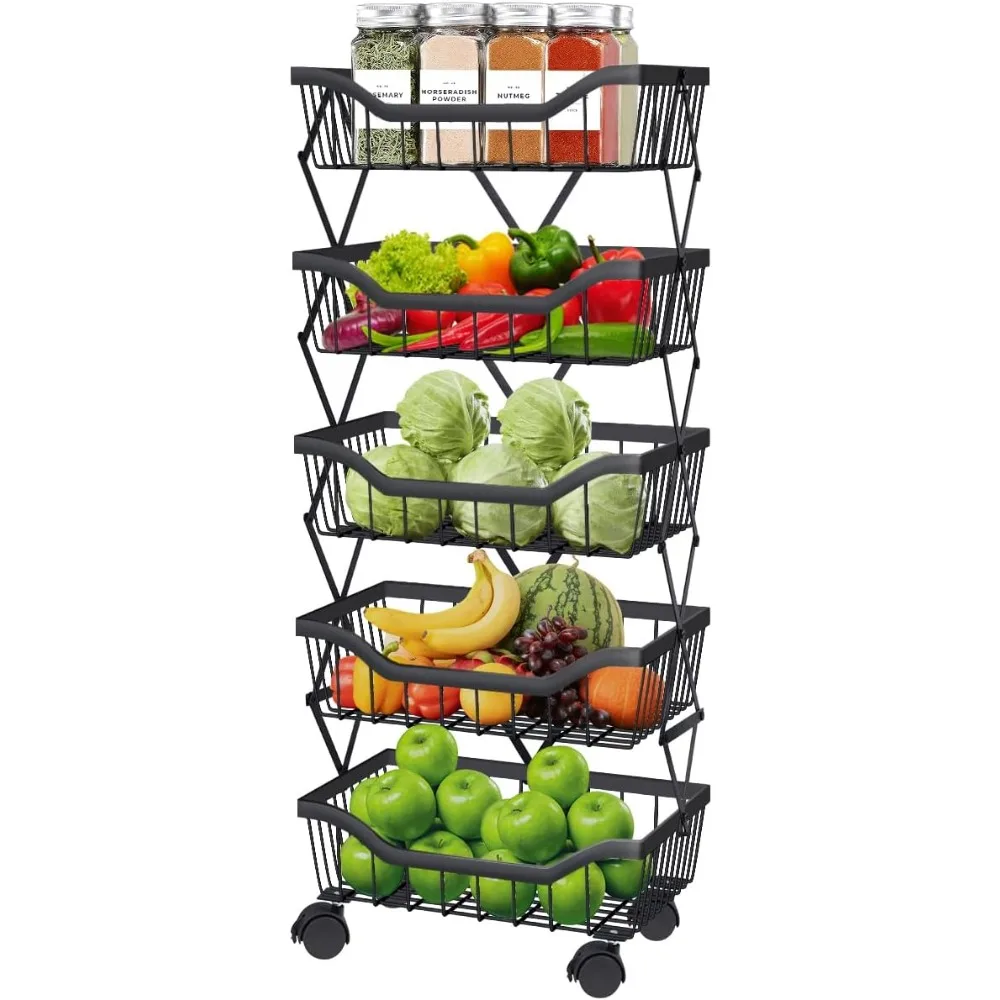 Newzeal Fruit Vegetable Storage Basket 5 Tiers Stackable Metal Wire Fruit Basket Kitchen Cart with Wheels Vegetable Storage Hold
Newzeal Fruit Vegetable Storage Basket 5 Tiers Stackable Metal Wire Fruit Basket Kitchen Cart with Wheels Vegetable Storage Hold