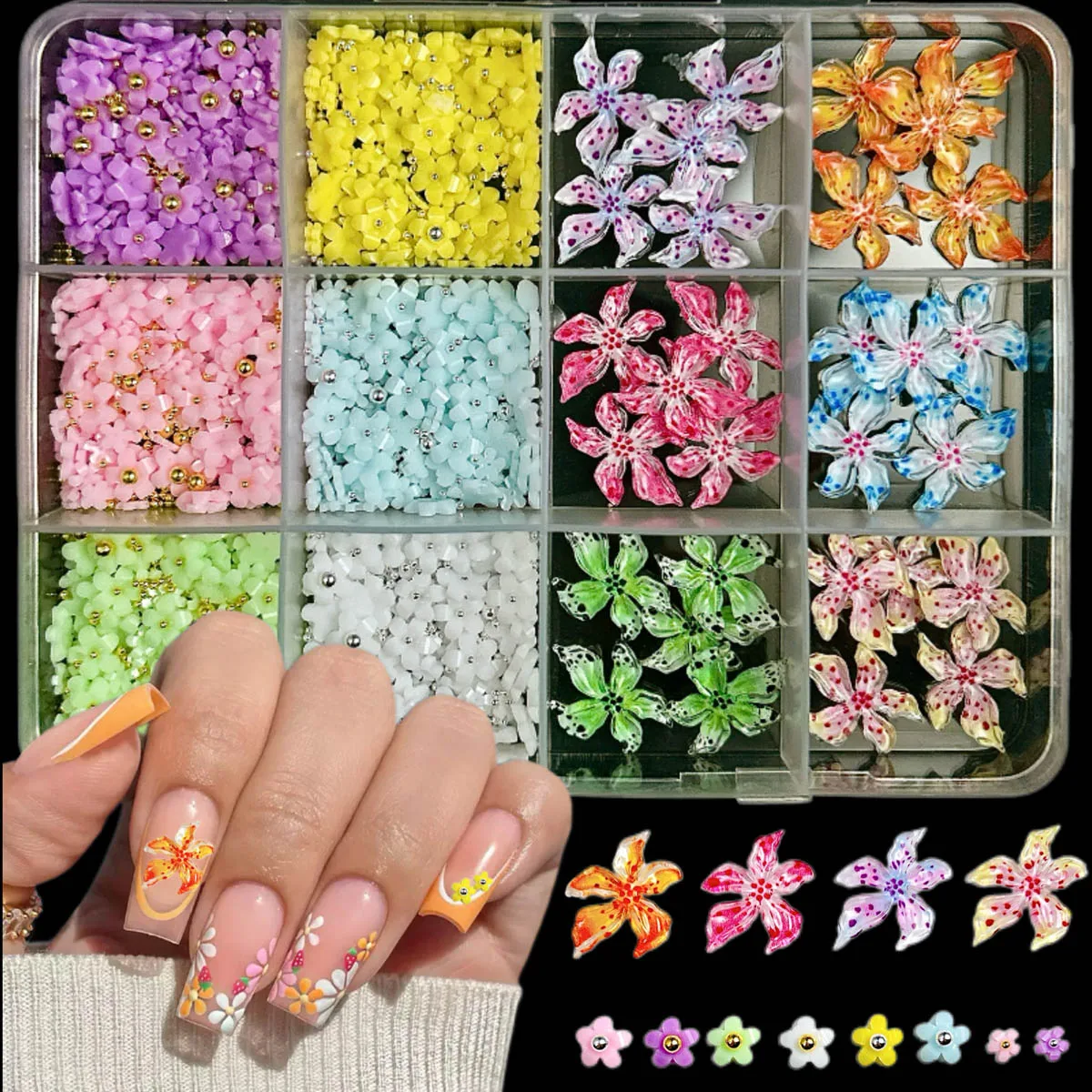 1Box 3D Colorful Creative Spotted Flowers Resin Nail Art Decorations Sweet Five-petal Blossoms Steel Beads Mixed Nail Charms DIY
1Box 3D Colorful Creative Spotted Flowers Resin Nail Art Decorations Sweet Five-petal Blossoms Steel Beads Mixed Nail Charms DIY