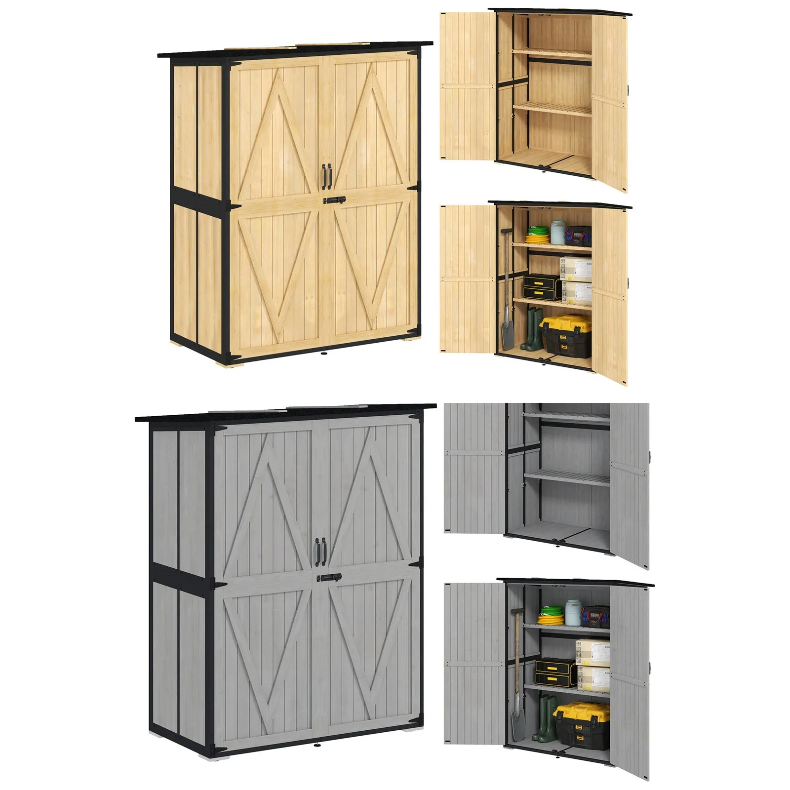 Outdoor Storage Cabinet, Wood Garden Shed with 2 Shelves
Outdoor Storage Cabinet, Wood Garden Shed with 2 Shelves