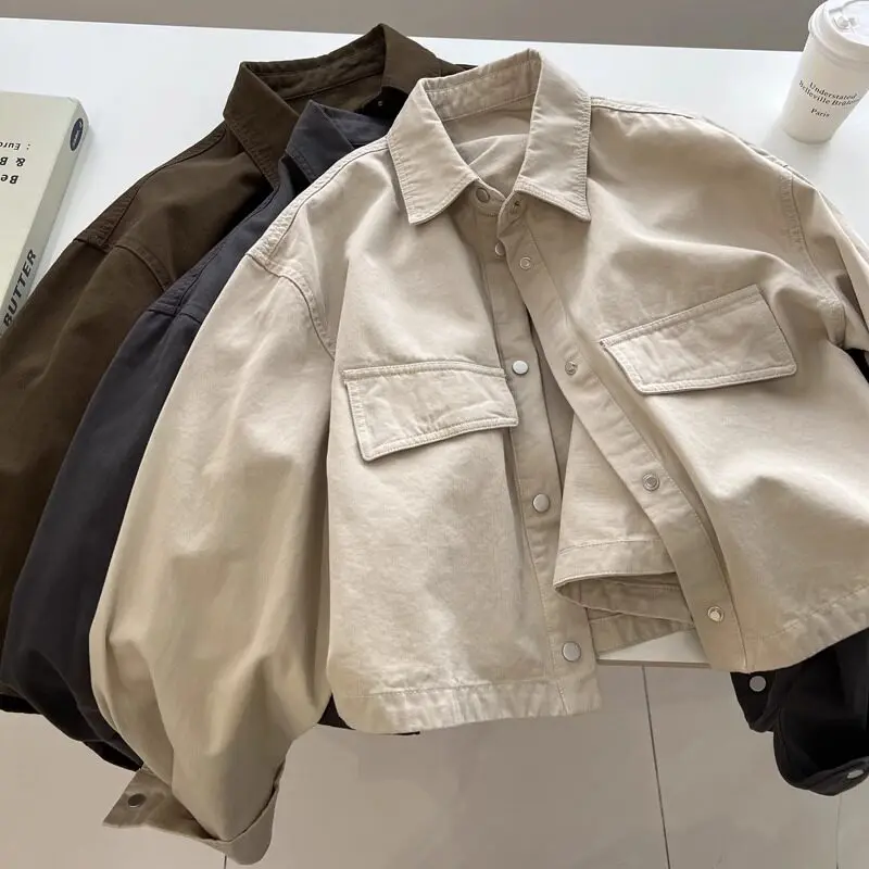 New Korean All Match Safair Style Spring Autumn Blouse Y2k Single Turn Down Collar Long Sleeve Harajuku Punk Short Coat
New Korean All Match Safair Style Spring Autumn Blouse Y2k Single Turn Down Collar Long Sleeve Harajuku Punk Short Coat