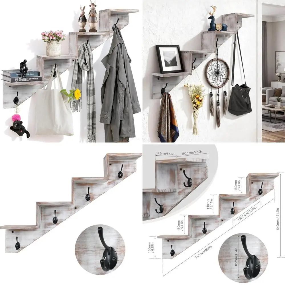 Wall-Mounted Coat Rack with Shelf, White Wooden Storage Organizer for Entryway, Mudroom, Hallway, Living Room, Bedroom
Wall-Mounted Coat Rack with Shelf, White Wooden Storage Organizer for Entryway, Mudroom, Hallway, Living Room, Bedroom