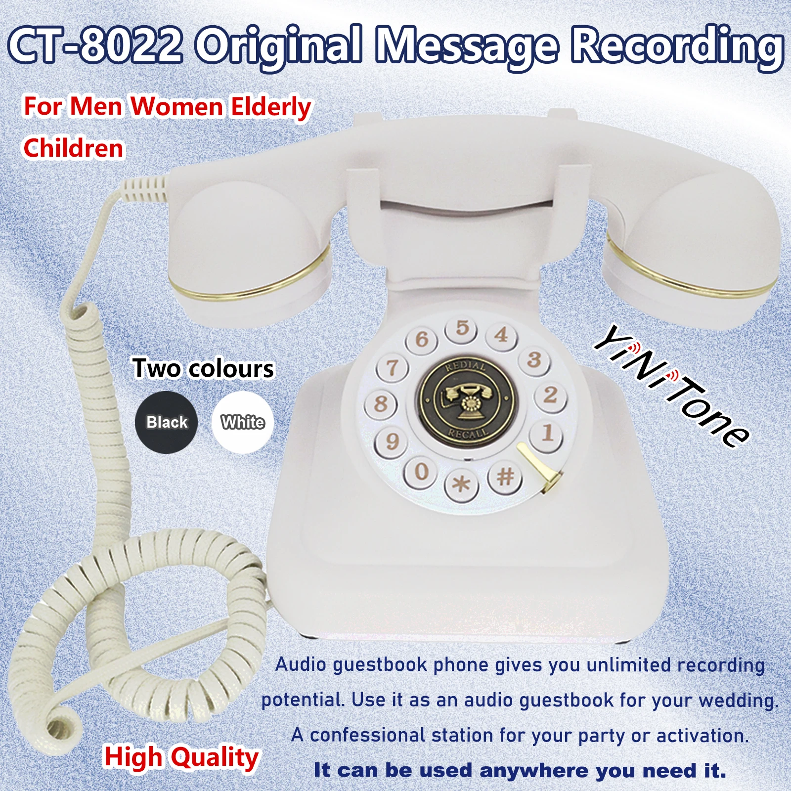 Original CT-8022 Message Recording Wedding Phone For Party Gathering DIY photo ornamental Audio Guest Book Telephone
Original CT-8022 Message Recording Wedding Phone For Party Gathering DIY photo ornamental Audio Guest Book Telephone