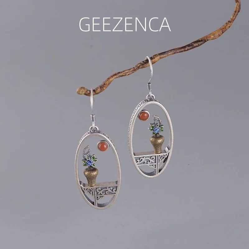 925 Sterling Silver Handmade Enameling Flower Vase Drop Earrings Unique Ethnic Vintage Earring Unusual Personality Fine Jewelry
925 Sterling Silver Handmade Enameling Flower Vase Drop Earrings Unique Ethnic Vintage Earring Unusual Personality Fine Jewelry