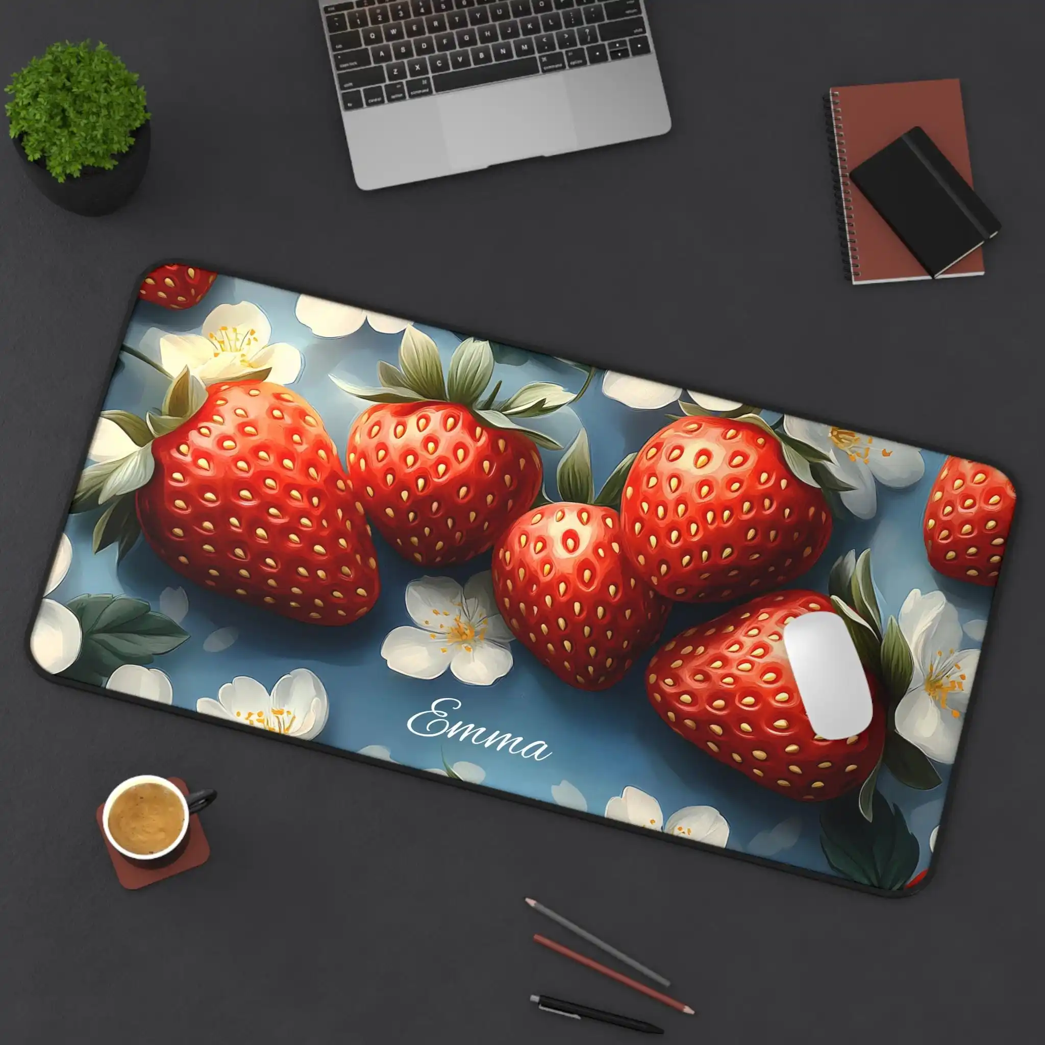 Strawberry Pattern Table Mat, Personalized Fruit Gaming Mouse Pad, White Flower Blue Pattern Mouse Pad, Perfect Gift for Friends
Strawberry Pattern Table Mat, Personalized Fruit Gaming Mouse Pad, White Flower Blue Pattern Mouse Pad, Perfect Gift for Friends