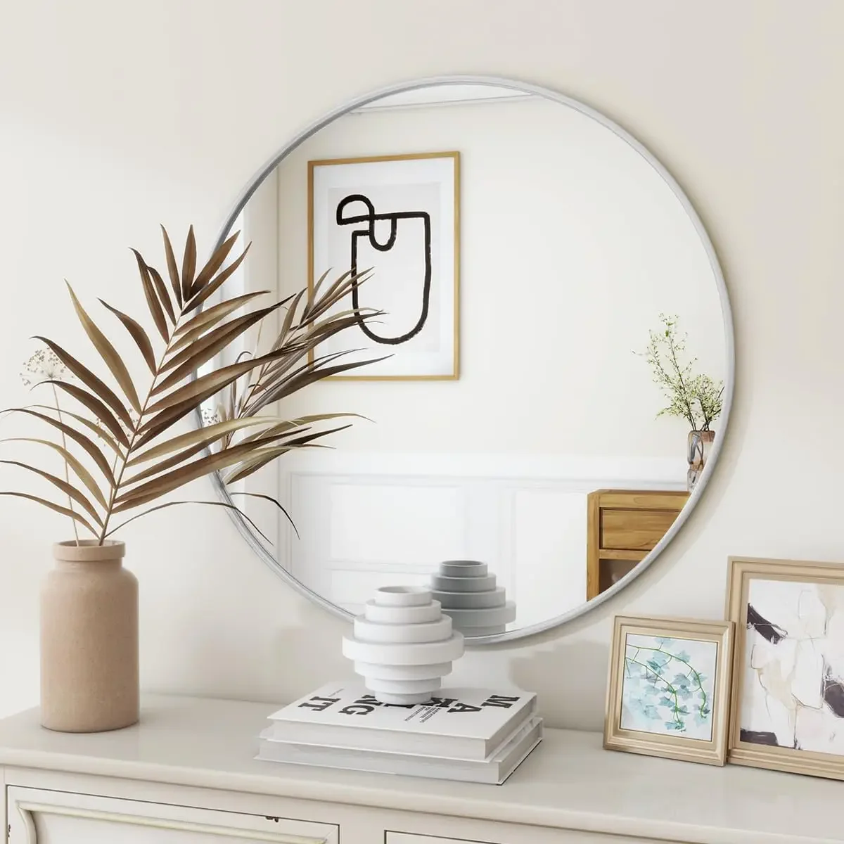 20 Inch Round Mirror, Metal Frame Circle Mirror, Wall Mounted for Entryway, Bathroom, Vanity, Living Room, White
20 Inch Round Mirror, Metal Frame Circle Mirror, Wall Mounted for Entryway, Bathroom, Vanity, Living Room, White